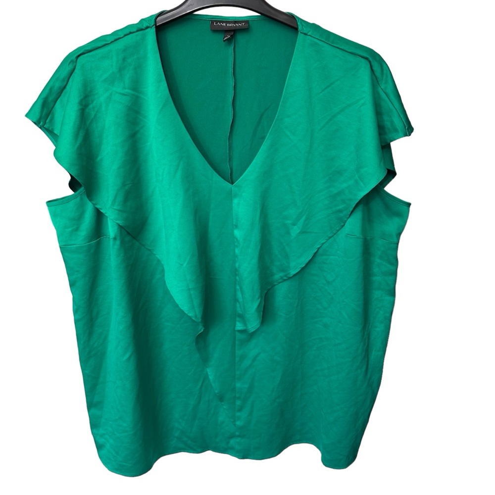 Lane Bryant Women's Size 22 Green Cap Sleeve Front Ruffle Blouse